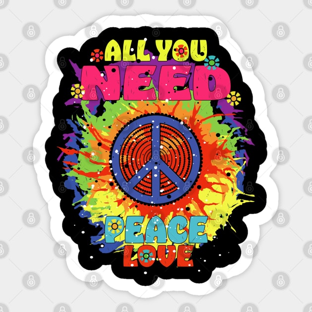 Peace Sign Love 60s 70s Tie Dye Hippie Halloween Costume Sticker by PunnyPoyoShop